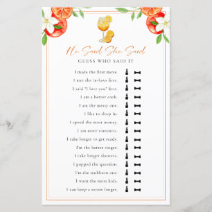 He Said She Said Bridal Shower Game Aperol Spritz