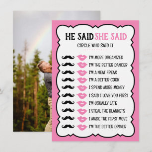 He Said She Said Bridal Shower Game Card