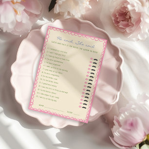 He said She said Bridal Shower Game Card