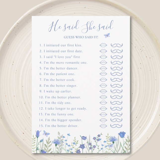 He Said She Said Bridal Shower Game Card (Creator Uploaded)