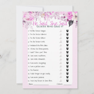 He Said She Said Bridal Shower Game Invitation
