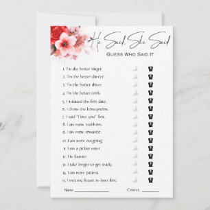He Said She Said Bridal Shower Game Invitation