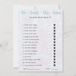 He Said She Said Bridal Shower Game Invitation