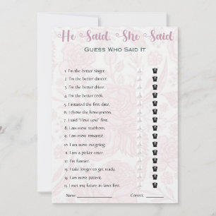 He Said She Said Bridal Shower Game Invitation