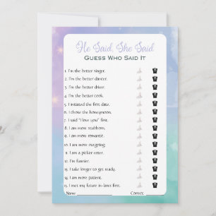 He Said She Said Bridal Shower Game Invitation