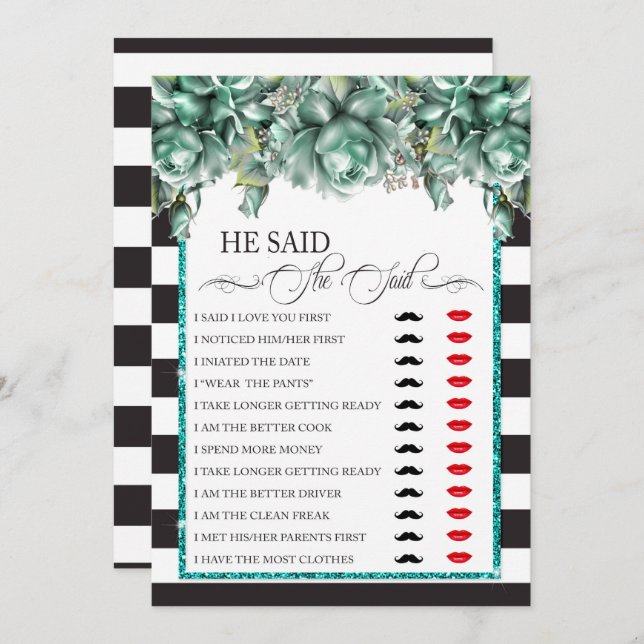 He Said/She Said Bridal Shower Game Invitation (Front/Back)