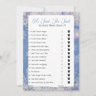 He Said She Said Bridal Shower Game Invitation