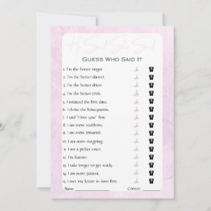 He Said She Said Bridal Shower Game Invitation