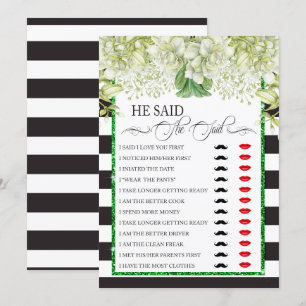 He Said/She Said Bridal Shower Game Invitation