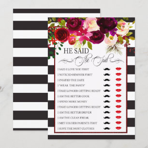 He Said/She Said Bridal Shower Game Invitation