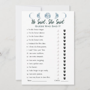 He Said She Said Bridal Shower Game Invitation