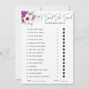 He Said She Said Bridal Shower Game Invitation