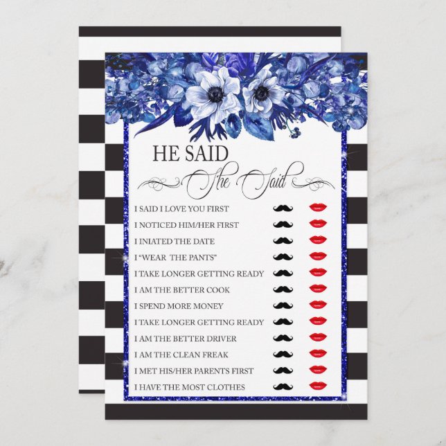 He Said/She Said Bridal Shower Game Invitation (Front/Back)