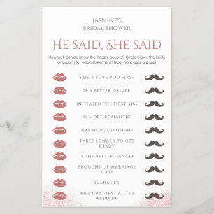 He Said She Said Bridal Shower Game Prosecco Petal Flyer