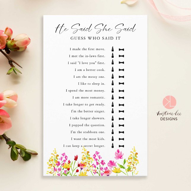 He Said She Said Bridal Shower Game Wildflowers (Creator Uploaded)