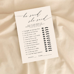 He Said, She Said Bridal Shower Party Game Enclosure Card