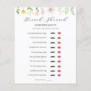 He Said, She Said Bridal Tea Shower Game