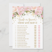 He Said She Said Bride Groom Bridal Shower Game