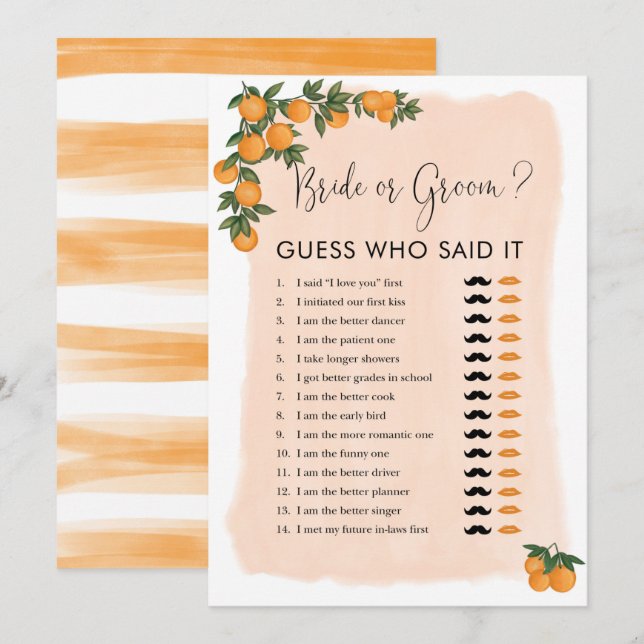 He Said She Said Bride Groom Bridal Shower Game (Front/Back)