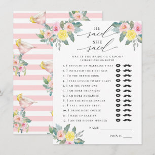 He Said, She Said Bright Cocktail Bridal Game Enclosure Card