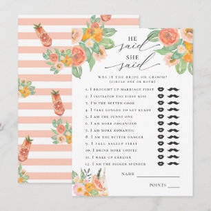 He Said, She Said Bright Cocktail Bridal Game Enclosure Card