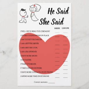 He Said She Said Cartoon Couple Shower Game Card