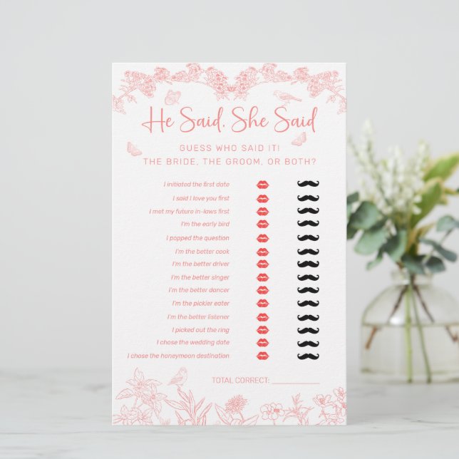  He Said, She Said Chinoiserie Bridal Shower Game (Standing Front)