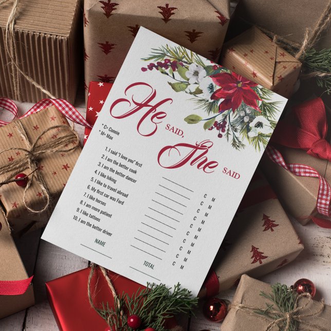 He said She said Christmas Bridal Shower Game  Invitation (Creator Uploaded)