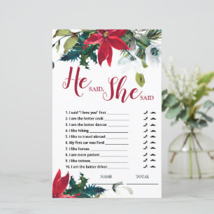 He said She said Christmas Poinsettia Bridal Game