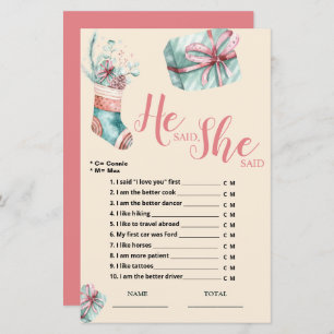 He said She said Christmas Stocking Bridal Game