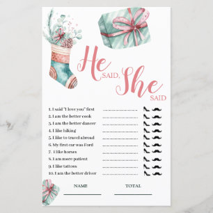 He said She said Christmas Stocking Bridal Game