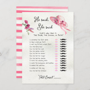 He said, She said Derby Pink Hat Bridal game In Invitation