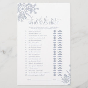 He Said She Said Dusty Blue Snowflake Shower Game