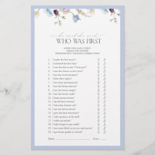 He Said She Said Dusty Blue Wildflower Shower Game