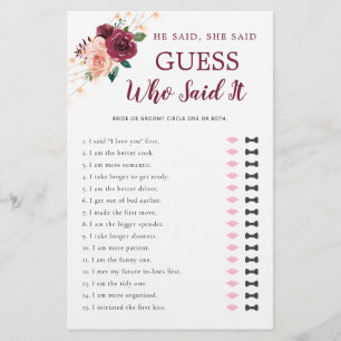 He Said She Said Dusty Rose Burgundy Bridal Shower
