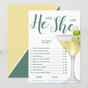 He said She said Elegant Bridal Shower Game Invitation