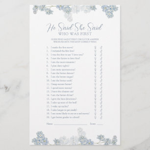 He Said She Said Elegant Dusty Blue Shower Game