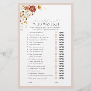 He Said She Said Elegant Floral Bridal Shower Game