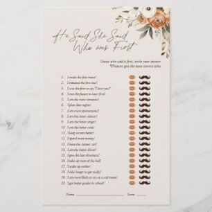 He Said She Said Espresso Floral Bridal Game