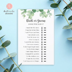 He Said She Said Eucalyptus Bridal Shower Game
