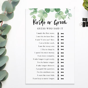 He Said She Said Eucalyptus Bridal Shower Game