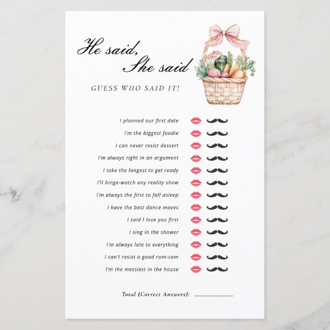 He Said She Said Fresh Off The Market Bridal Game (Front)