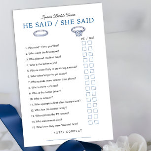 He Said She Said Game Card – Blue Bridal Shower