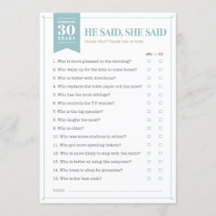 He Said, She Said Game (Customisable) Invitation