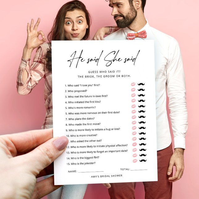 He Said She Said Game Simple Bridal Shower Card (Creator Uploaded)