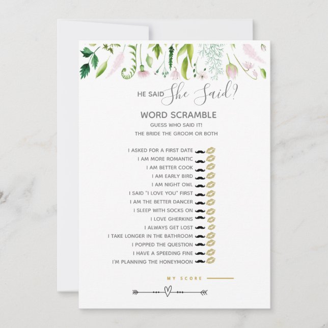 He said, she said games Baby Shower grey/ yellow Invitation (Front)