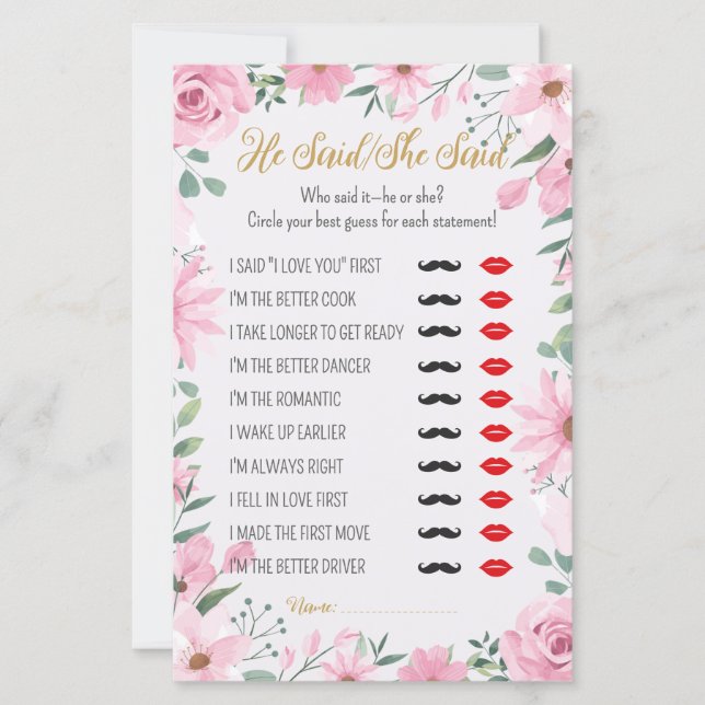 He Said, She Said Love is in Bloom Shower Game (Front)