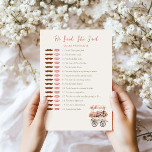 He Said She Said Market Bridal Shower Game Card