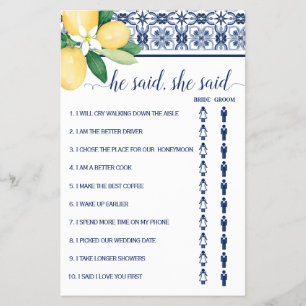 He said She said Mediterranean Shower Game Card