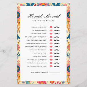 He Said She Said Mexican Floral Bridal Shower Game